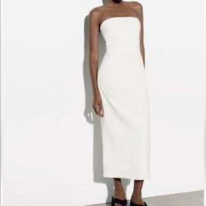 Zara Strapless White Midi Dress